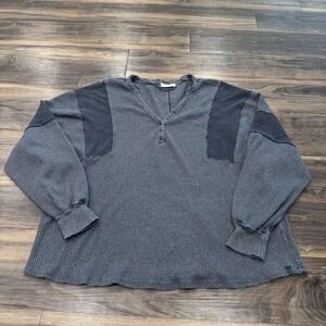 Free People Callisto Pieced Womens Large Gray Waffle Knit Henley Thermal